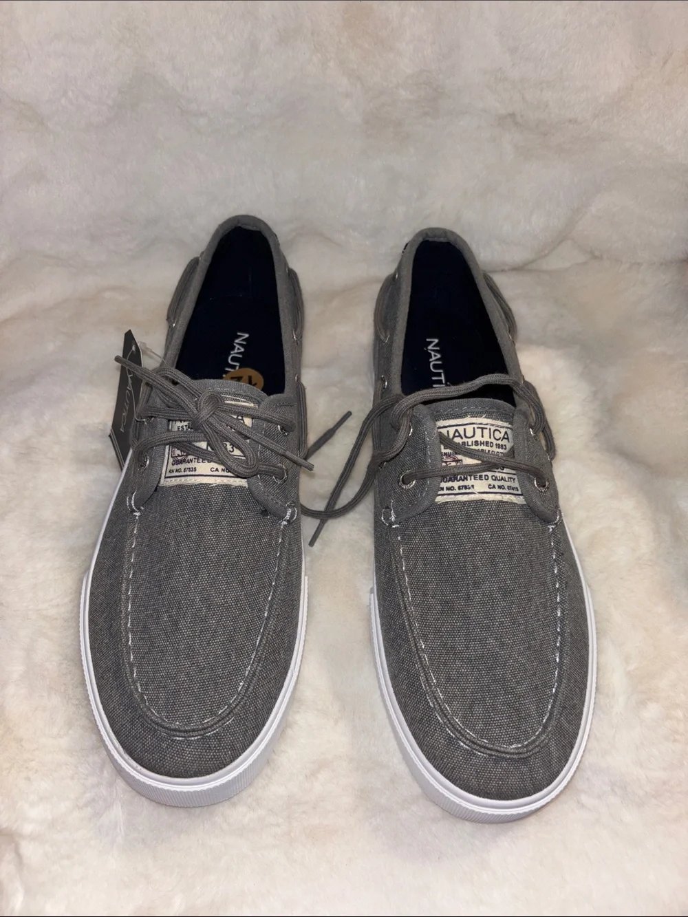 Nautica Men's Gray Canvas Lace-Up Boat Shoes with White Sole